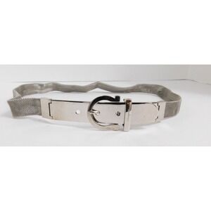 Salvatore Ferragamo Silver Metal Skinny Mesh Belt Women's Made In Italy 26"